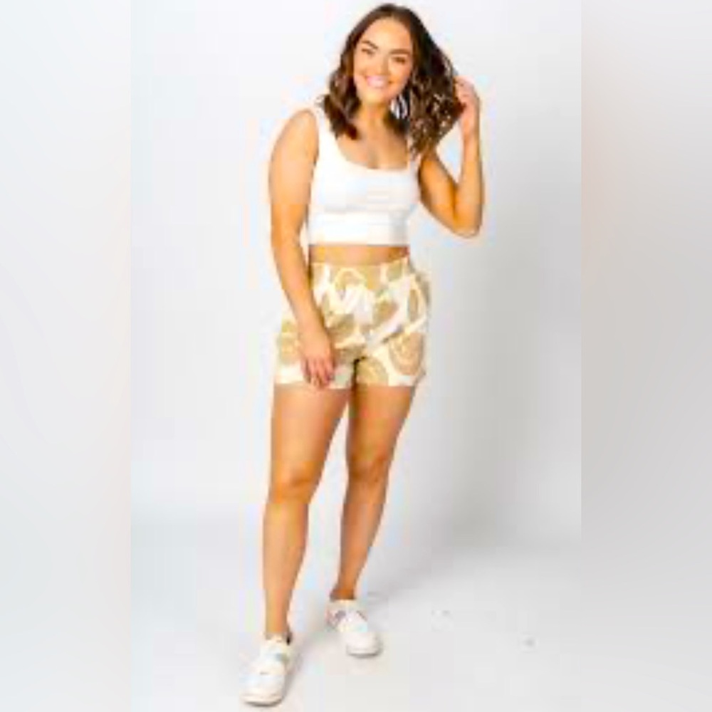 💙Bailey Rose- Smiley print shorts tan | Trendy Shorts - Lush Lounge Stylish.